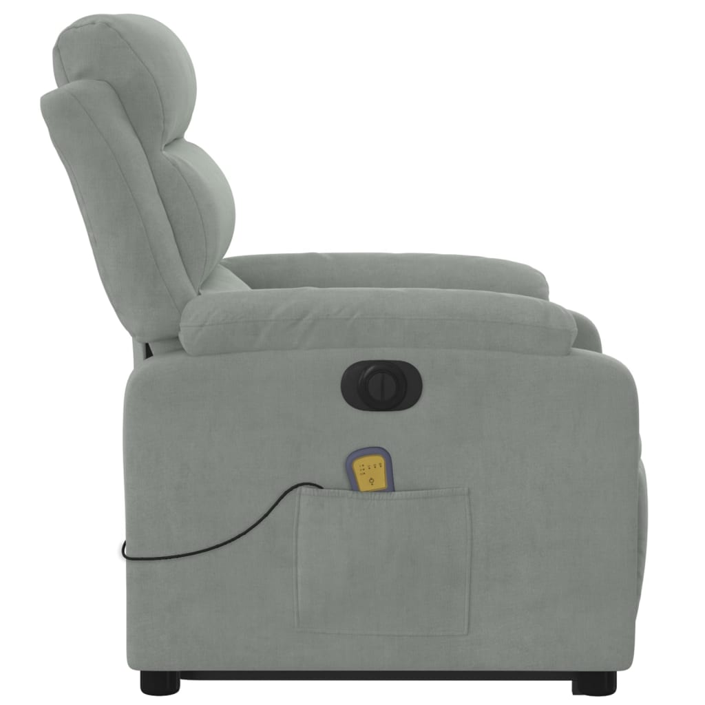 Fauteuil de massage avec aide électrique au verticalisation, velours gris clair