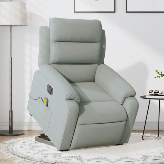Massage chair with electric stand-up aid, light grey velvet