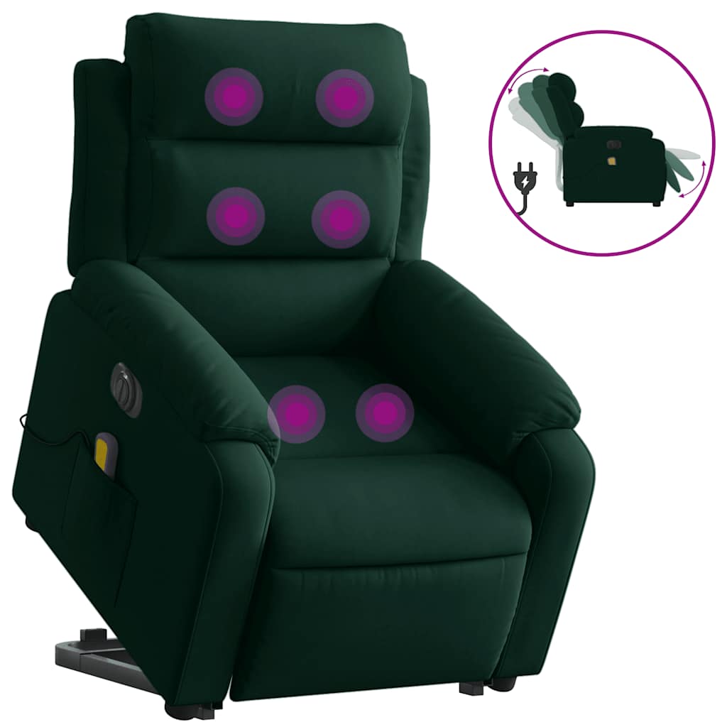 Massagesessel mit Aufstehhilfe Elektrisch Dunkelgrün Samt