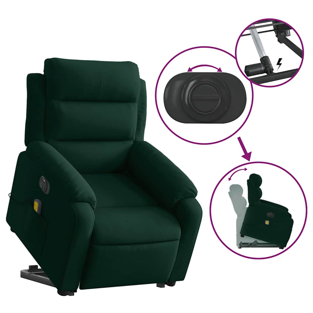 Massagesessel mit Aufstehhilfe Elektrisch Dunkelgrün Samt