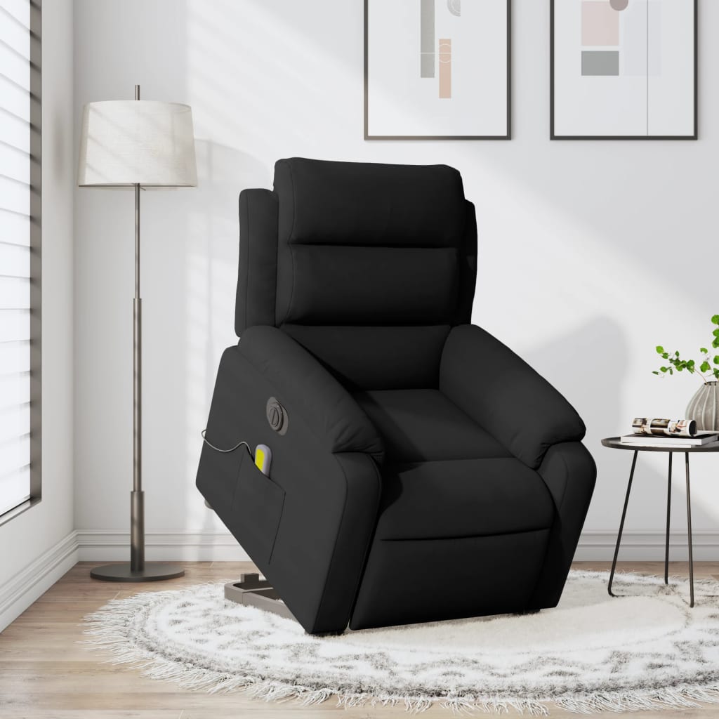 Massagesessel mit Aufstehhilfe Elektrisch Schwarz Samt