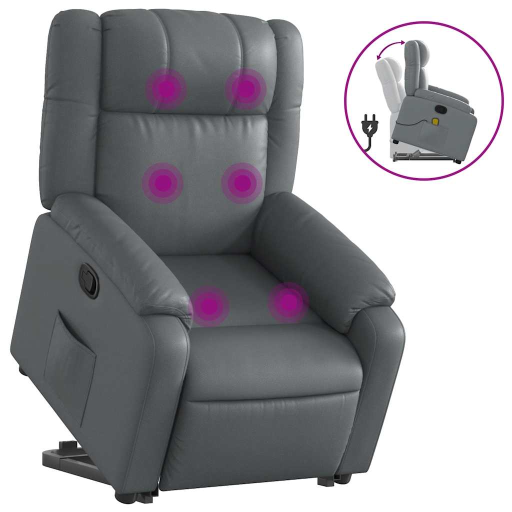 Fauteuil de massage avec aide à la verticalisation, cuir synthétique gris