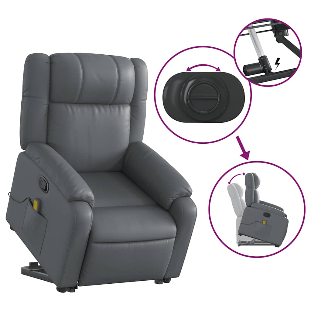 Fauteuil de massage avec aide à la verticalisation, cuir synthétique gris
