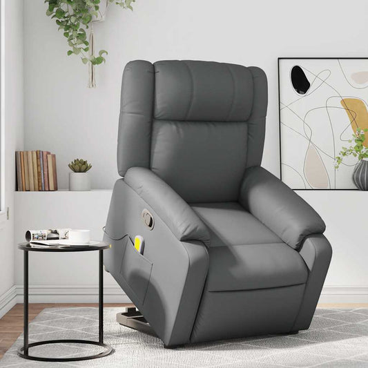 Fauteuil de massage avec aide à la verticalisation, cuir synthétique gris