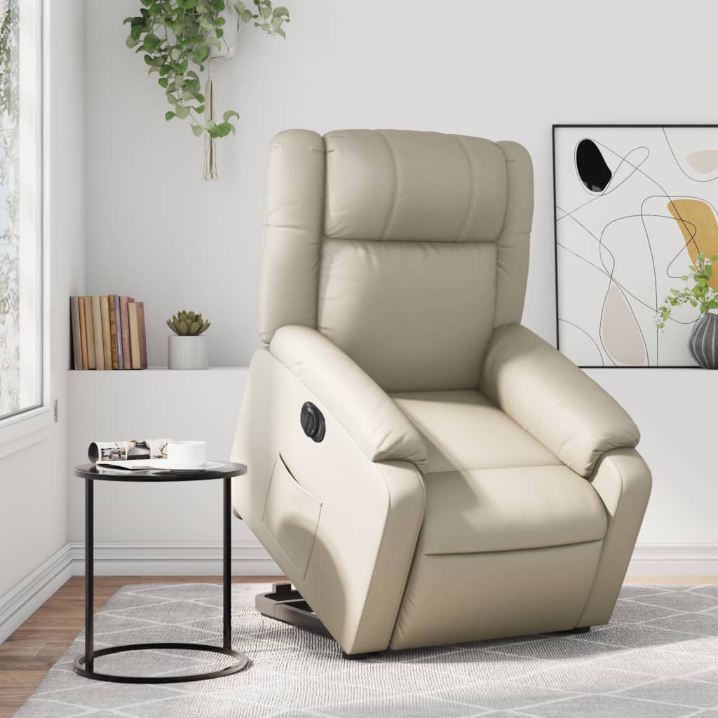 Relaxsessel mit Aufstehhilfe Elektrisch Creme Kunstleder