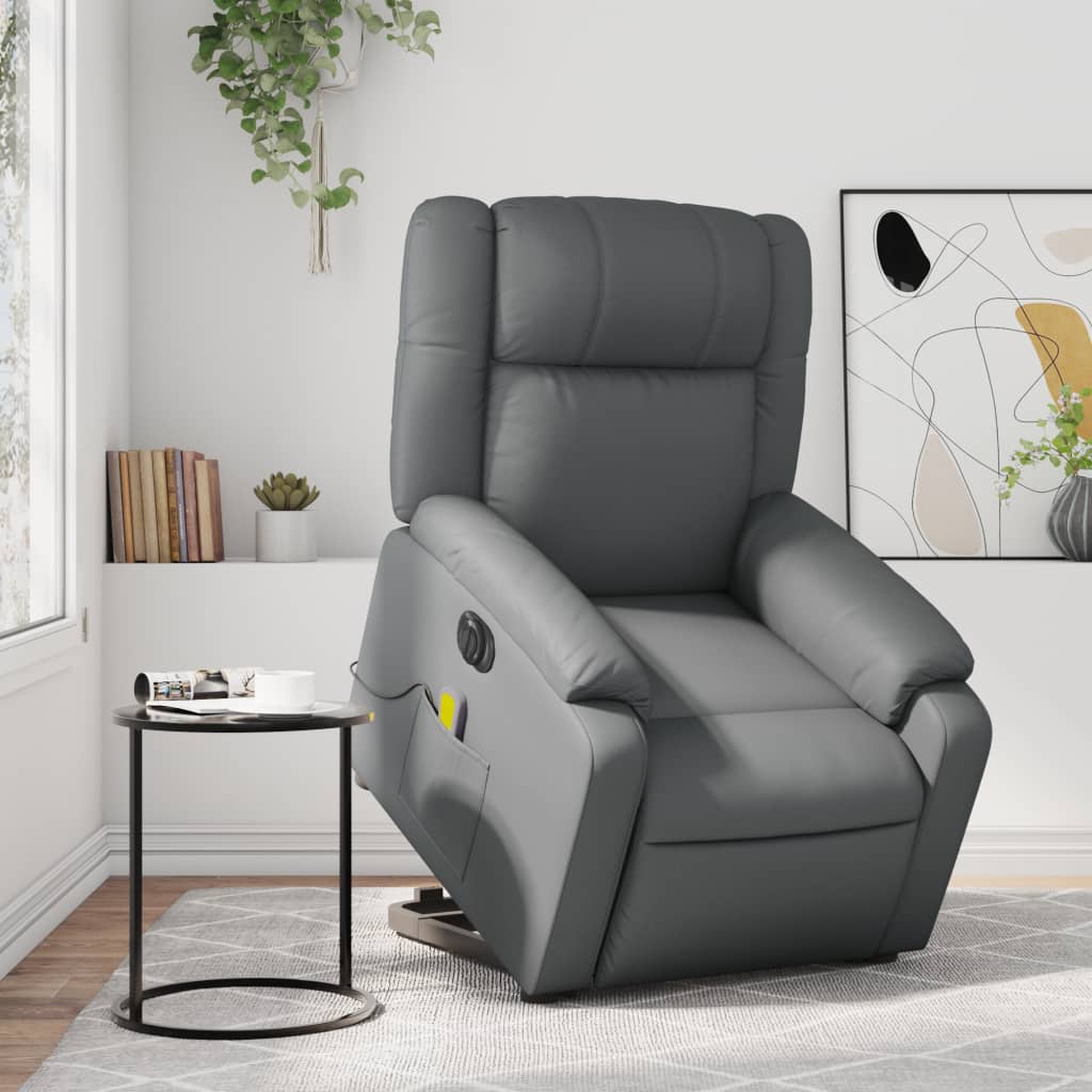 Relaxsessel mit Aufstehhilfe Elektrisch Grau Kunstleder
