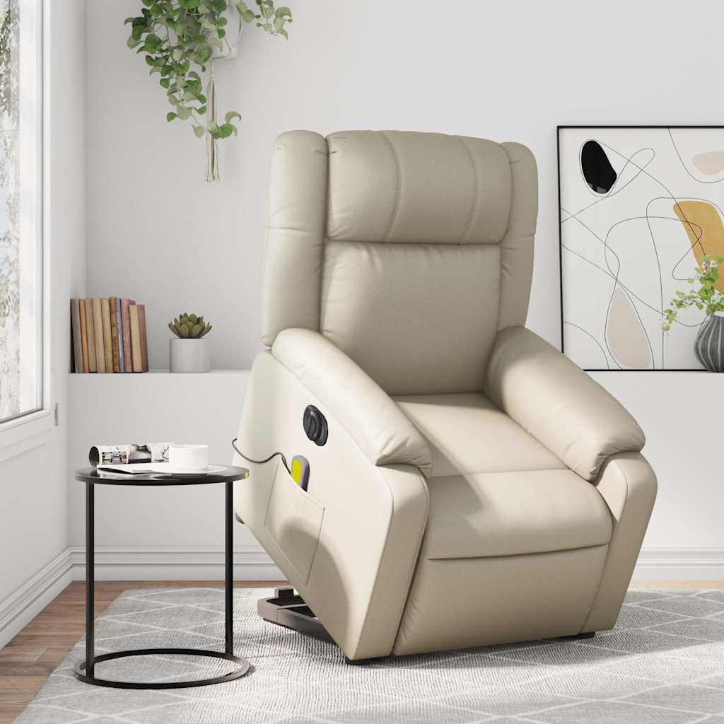 Massagesessel mit Aufstehhilfe Elektrisch Creme Kunstleder