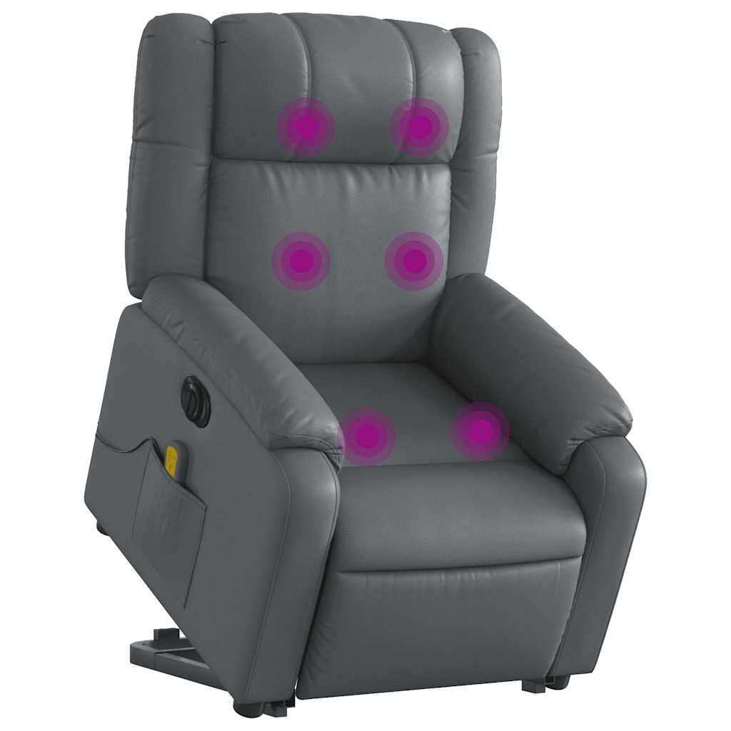 Fauteuil de massage avec aide électrique au verticalisation, gris, cuir synthétique