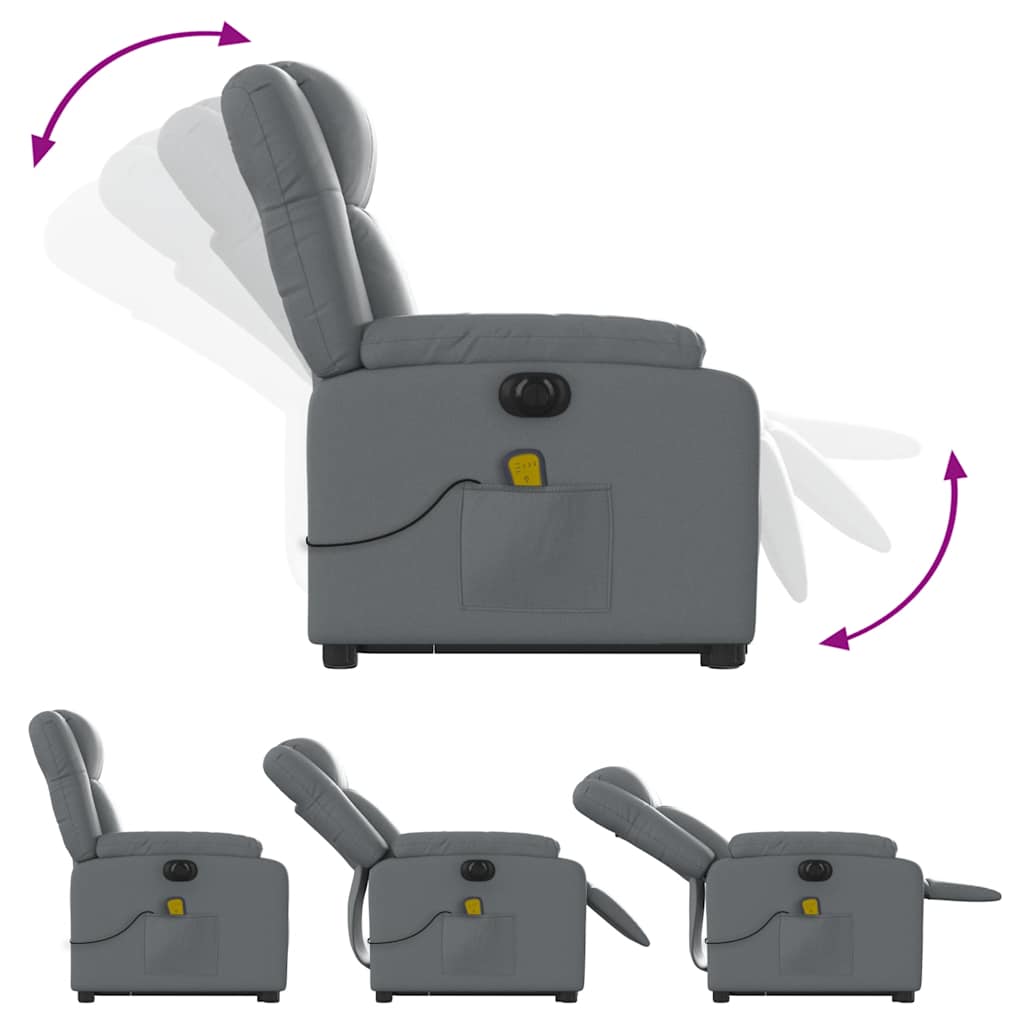 Fauteuil de massage avec aide électrique au verticalisation, gris, cuir synthétique