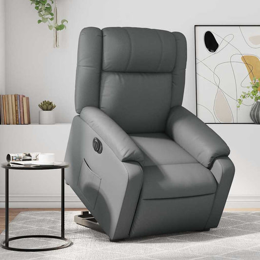 Fauteuil de massage avec aide électrique au verticalisation, gris, cuir synthétique
