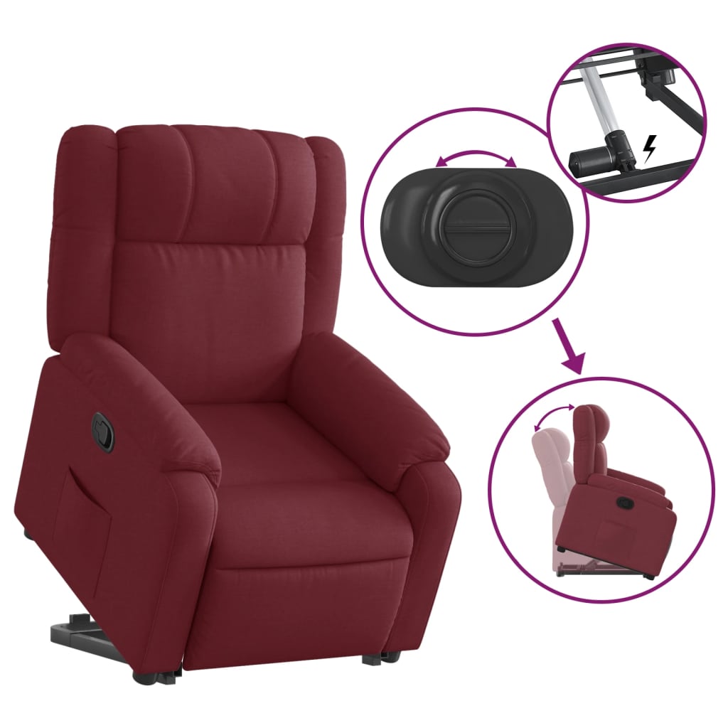 Fauteuil relax avec aide à la verticalisation en tissu rouge vin