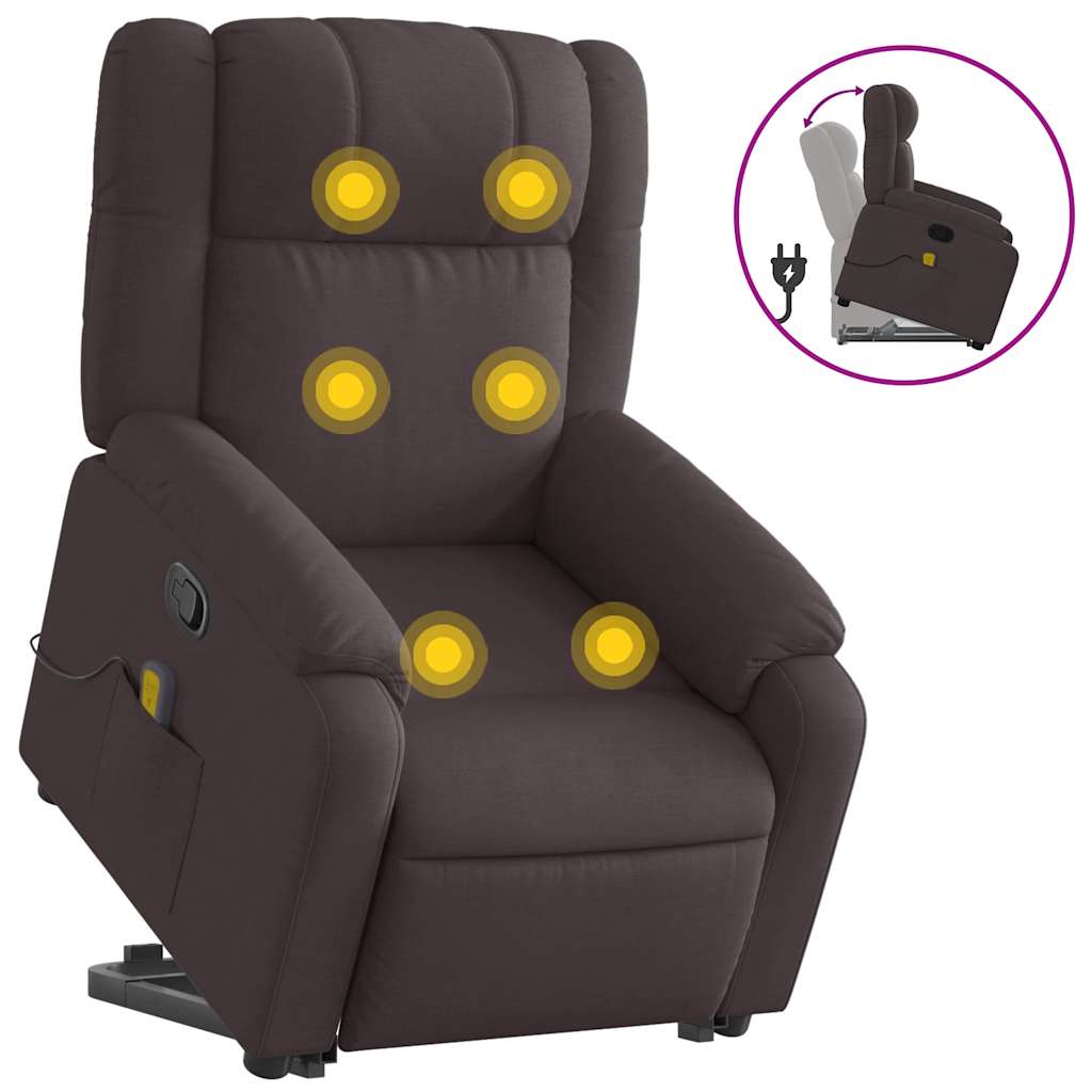 Fauteuil de massage avec aide à la verticalisation en tissu marron foncé