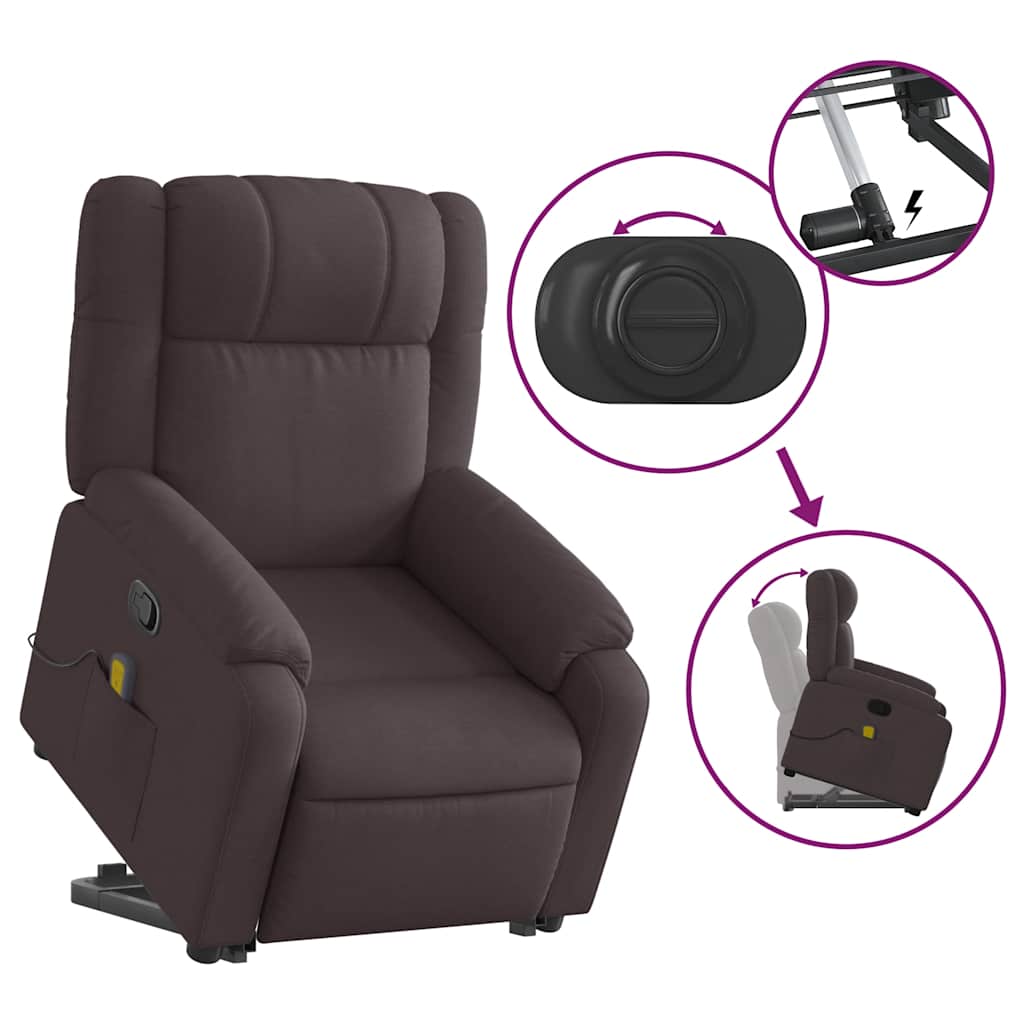 Fauteuil de massage avec aide à la verticalisation en tissu marron foncé