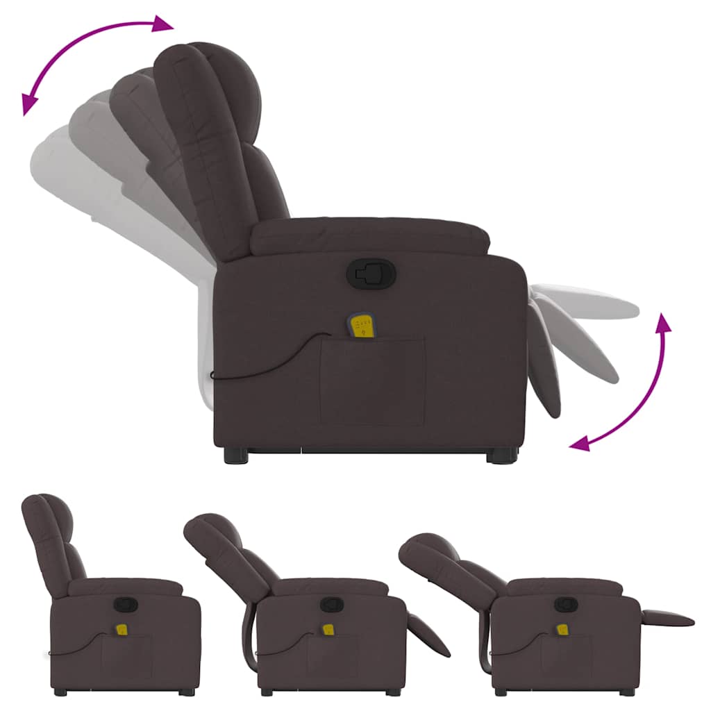Fauteuil de massage avec aide à la verticalisation en tissu marron foncé