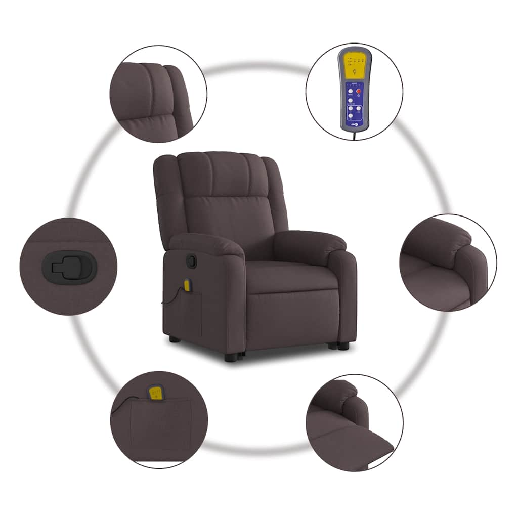 Fauteuil de massage avec aide à la verticalisation en tissu marron foncé