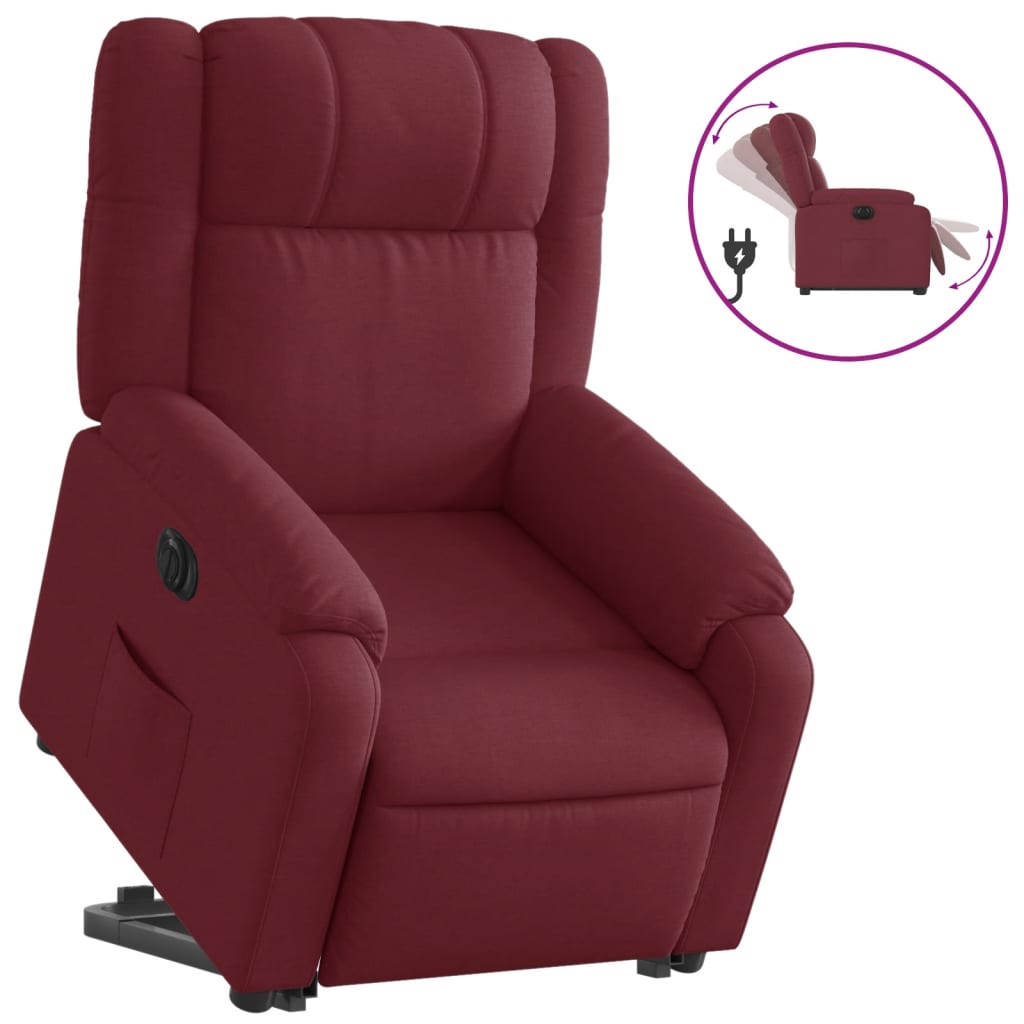 Fauteuil relax avec releveur électrique en tissu rouge vin
