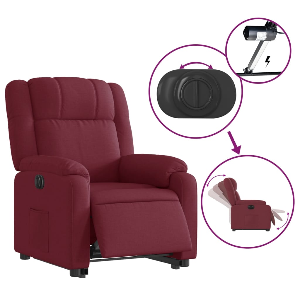 Fauteuil relax avec releveur électrique en tissu rouge vin