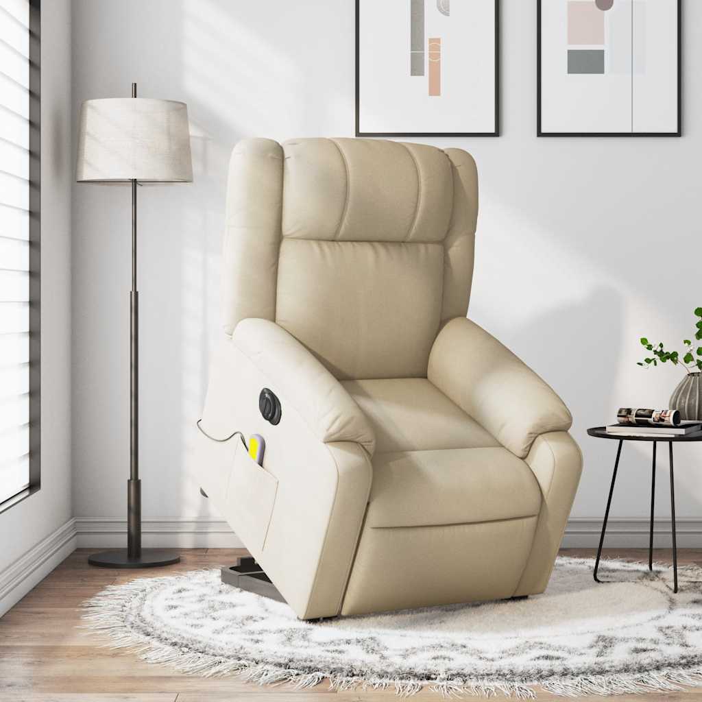 Elektrischer Massagesessel mit Aufstehhilfe Creme Stoff