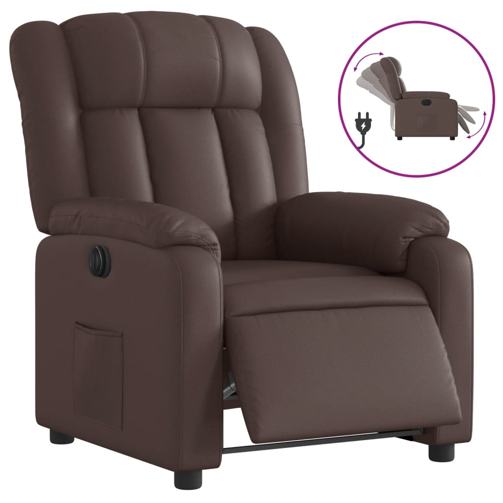 Fauteuil inclinable électrique en simili cuir marron