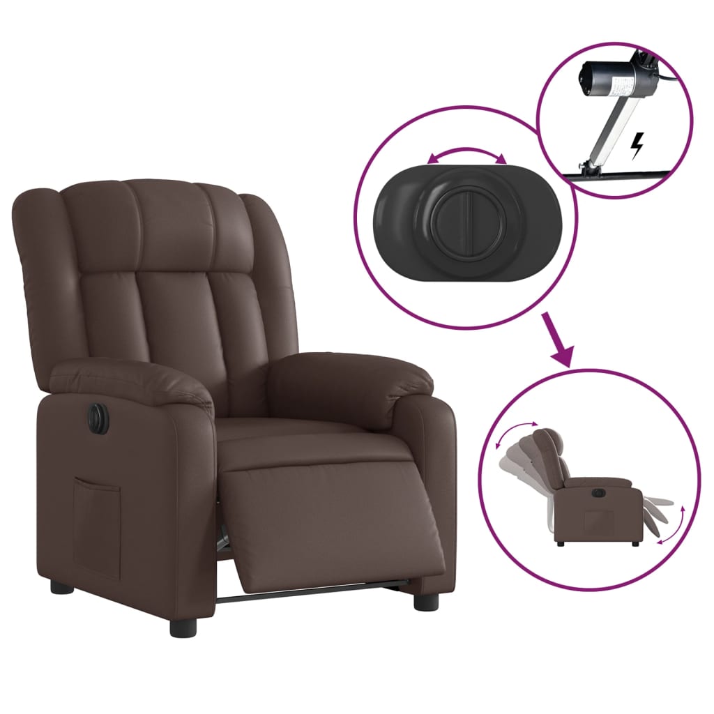 Fauteuil inclinable électrique en simili cuir marron