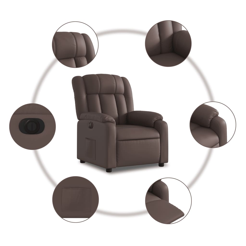 Fauteuil inclinable électrique en simili cuir marron