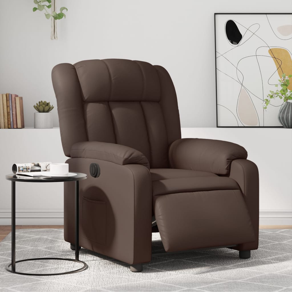 Fauteuil inclinable électrique en simili cuir marron