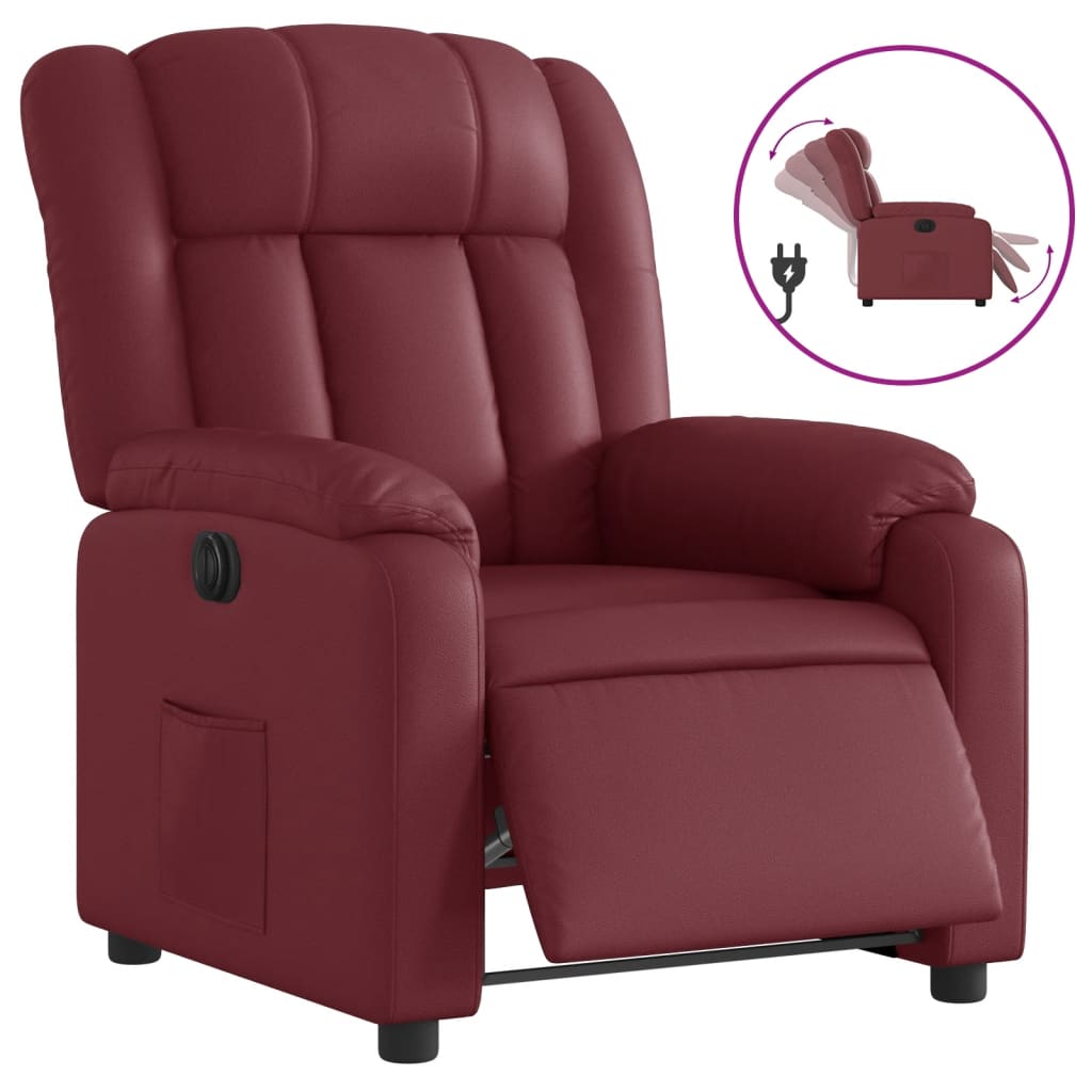 Electric recliner chair wine red artificial leather