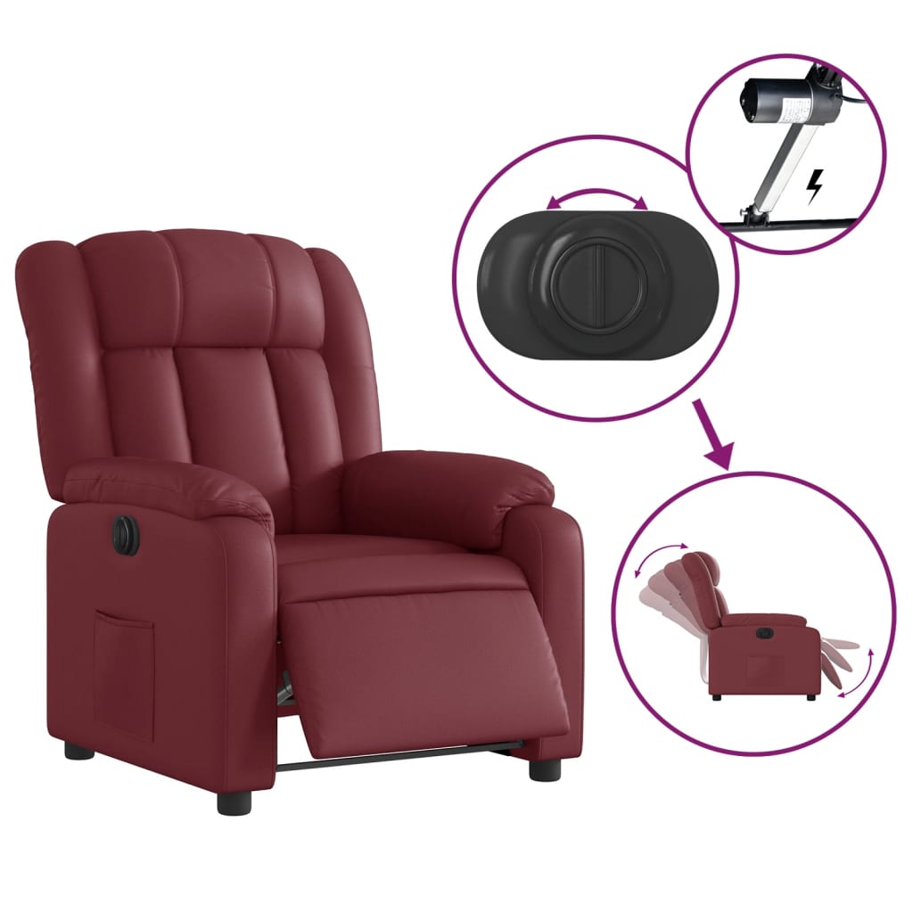Electric recliner chair wine red artificial leather