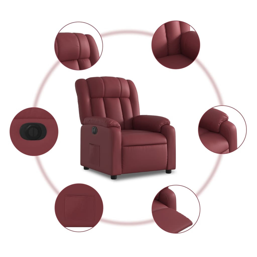 Electric recliner chair wine red artificial leather