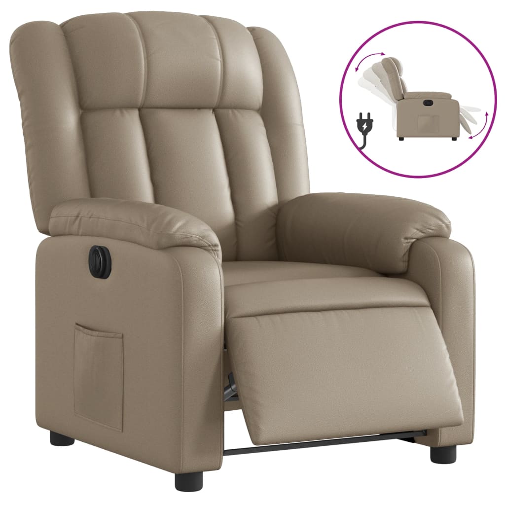 Fauteuil inclinable électrique en cuir artificiel marron cappuccino