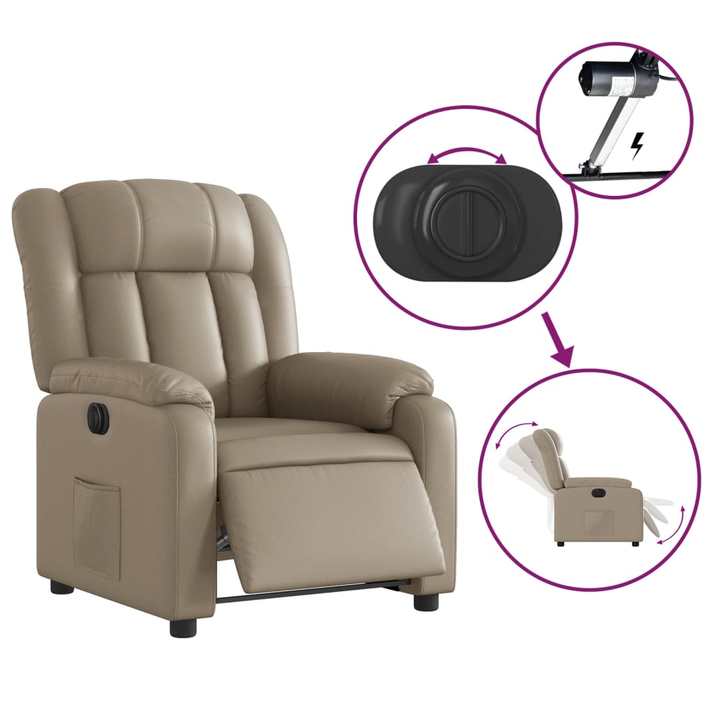 Fauteuil inclinable électrique en cuir artificiel marron cappuccino