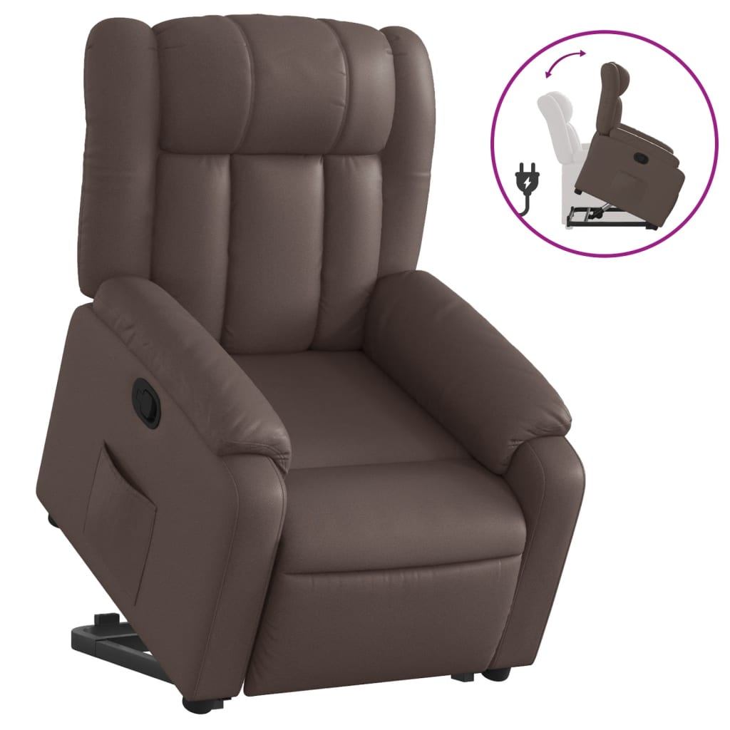 Fauteuil inclinable avec aide à la verticalisation en similicuir marron
