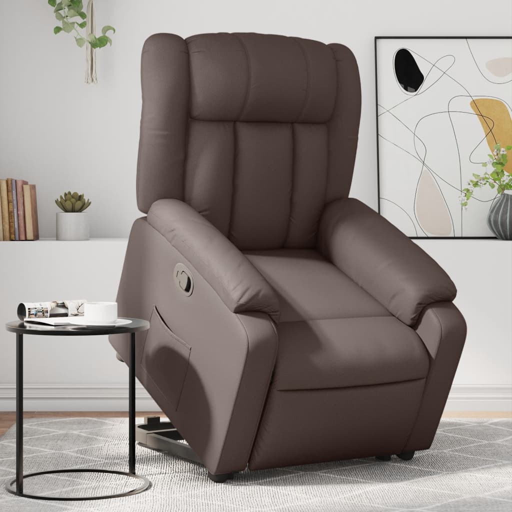 Fauteuil inclinable avec aide à la verticalisation en similicuir marron