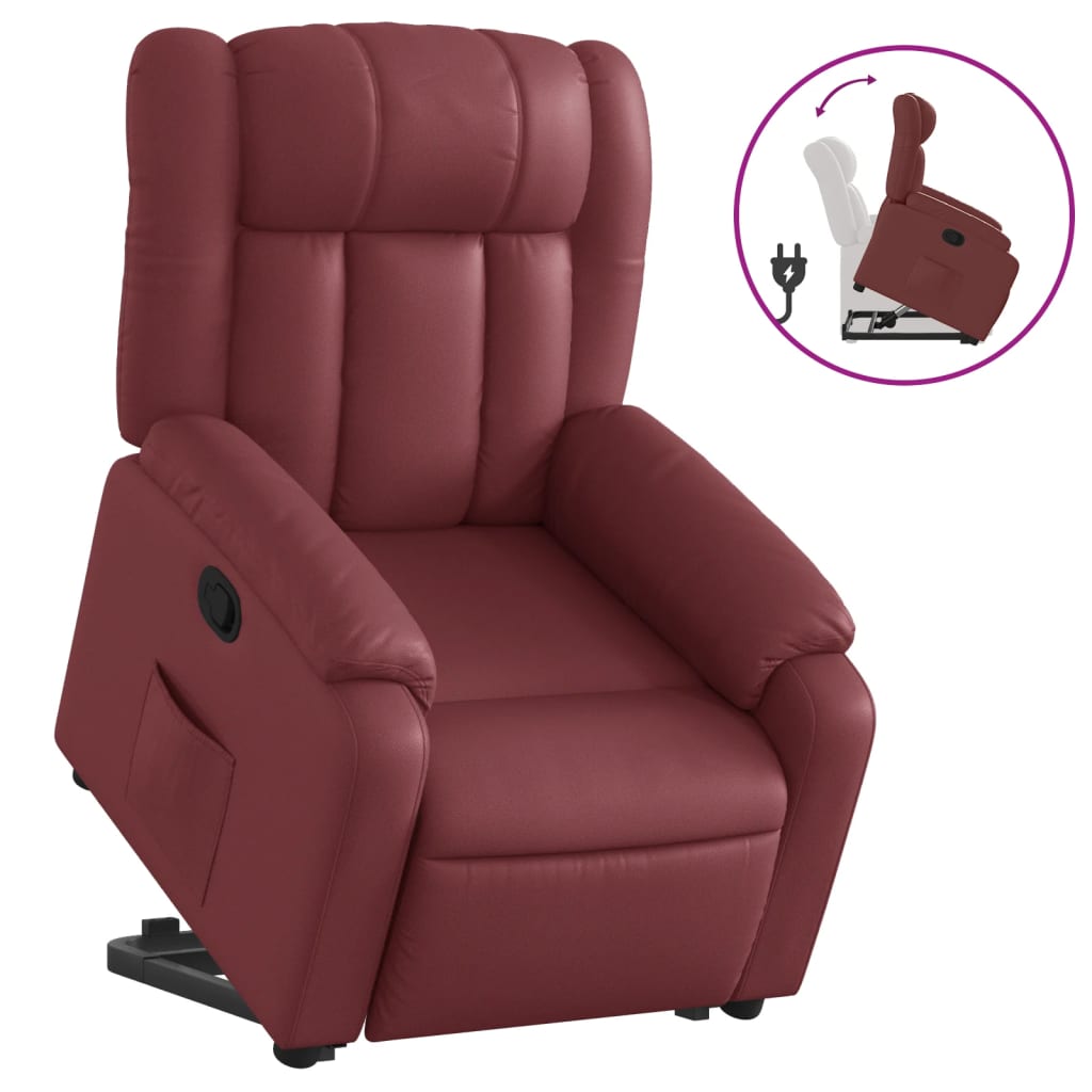 Fauteuil relax avec aide à la verticalisation en cuir artificiel rouge vin