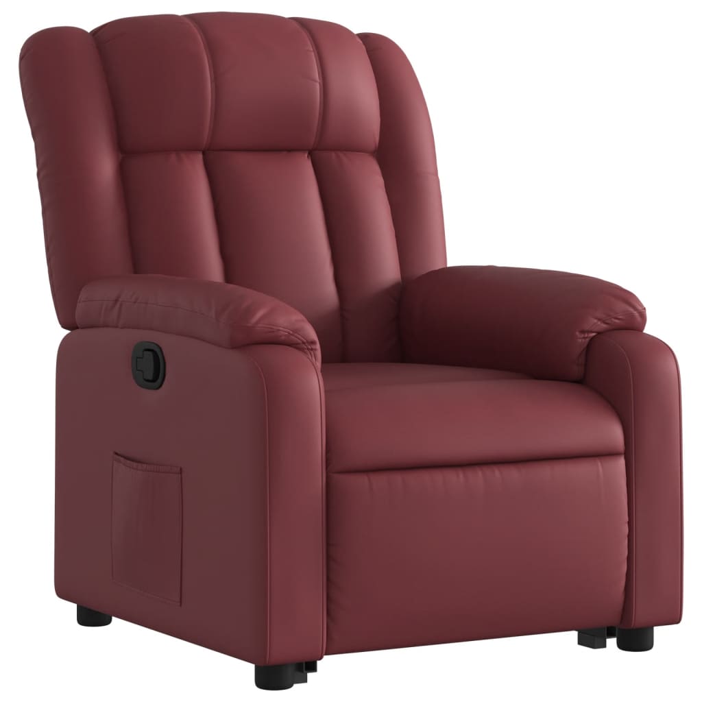 Fauteuil relax avec aide à la verticalisation en cuir artificiel rouge vin