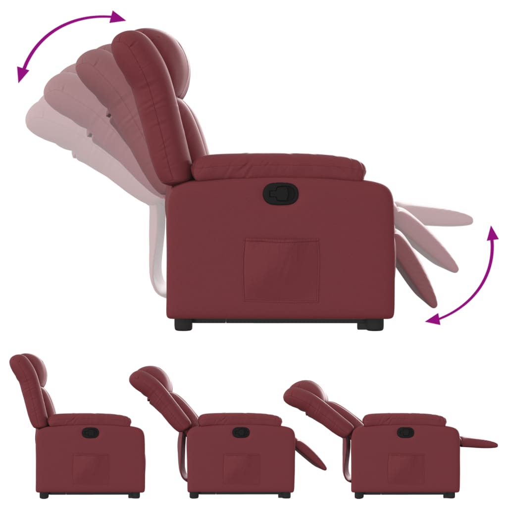 Fauteuil relax avec aide à la verticalisation en cuir artificiel rouge vin