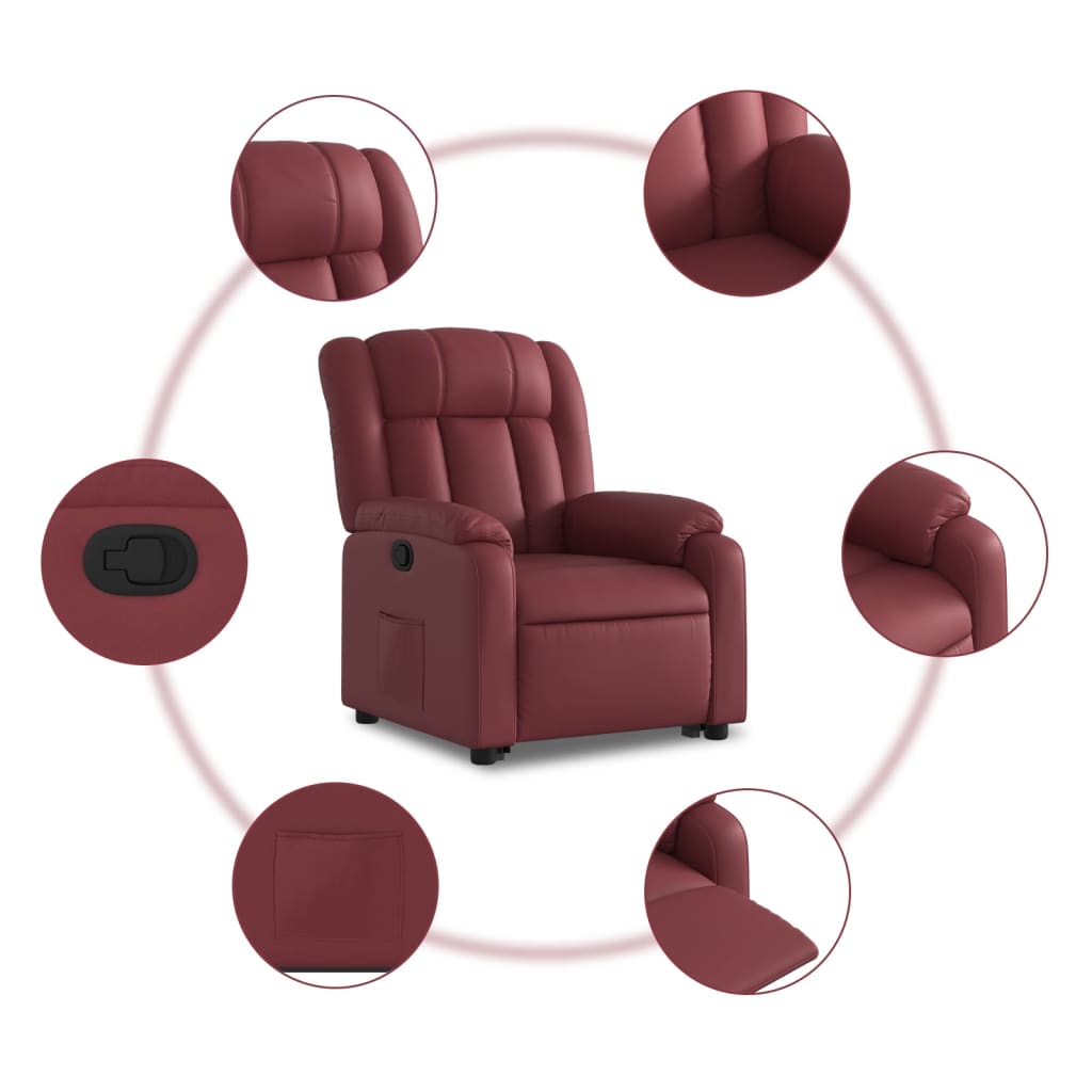 Fauteuil relax avec aide à la verticalisation en cuir artificiel rouge vin