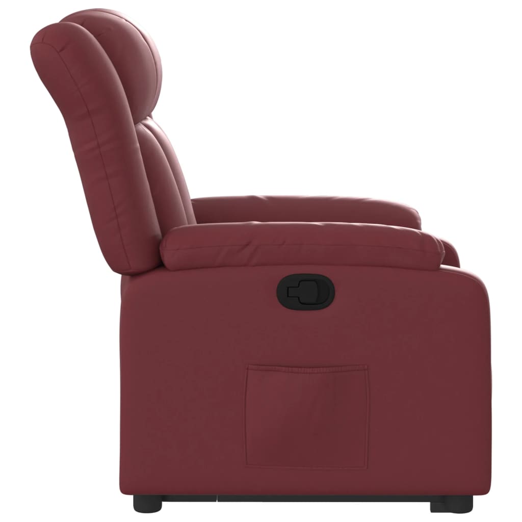 Fauteuil relax avec aide à la verticalisation en cuir artificiel rouge vin