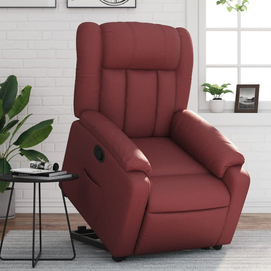 Fauteuil relax avec aide à la verticalisation en cuir artificiel rouge vin