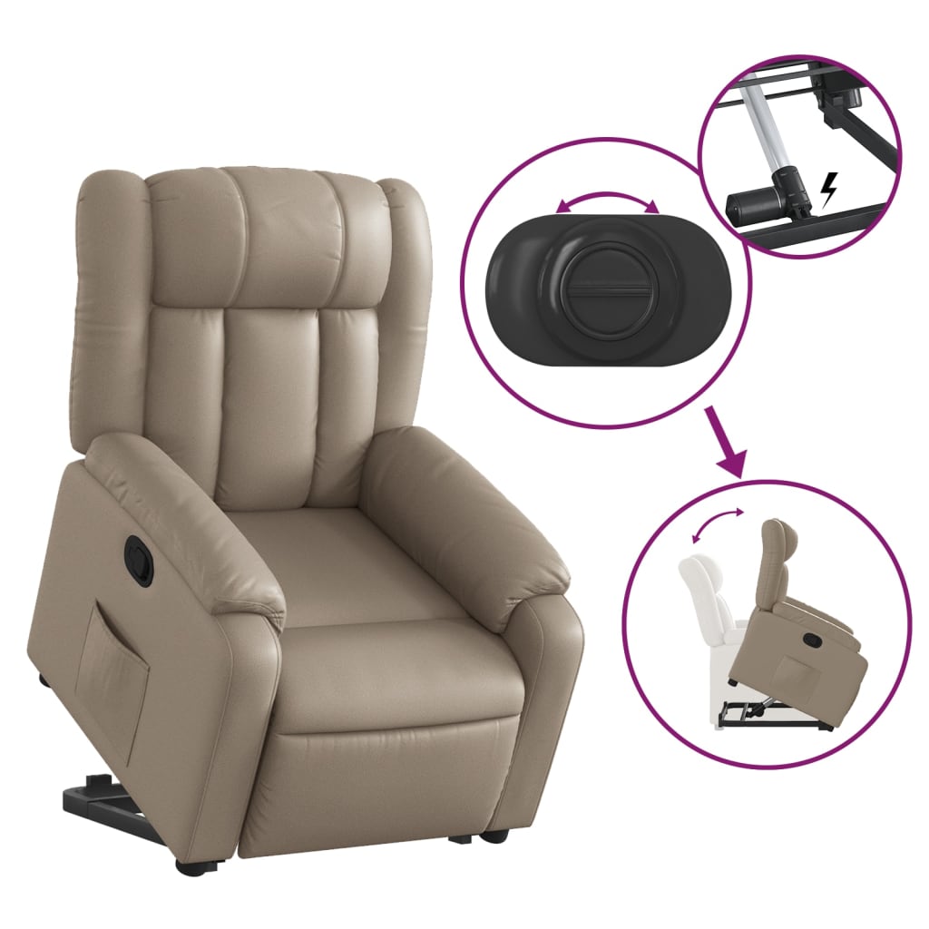 Fauteuil inclinable avec aide à la position debout en cuir artificiel marron cappuccino