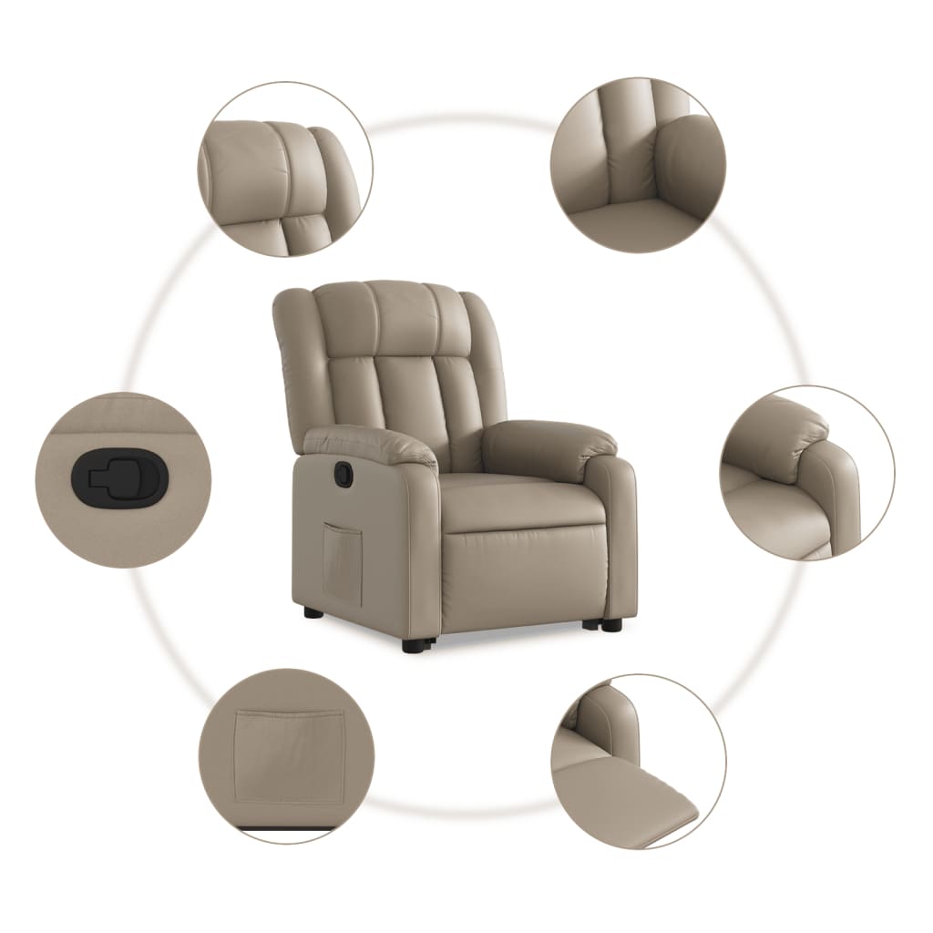 Fauteuil inclinable avec aide à la position debout en cuir artificiel marron cappuccino