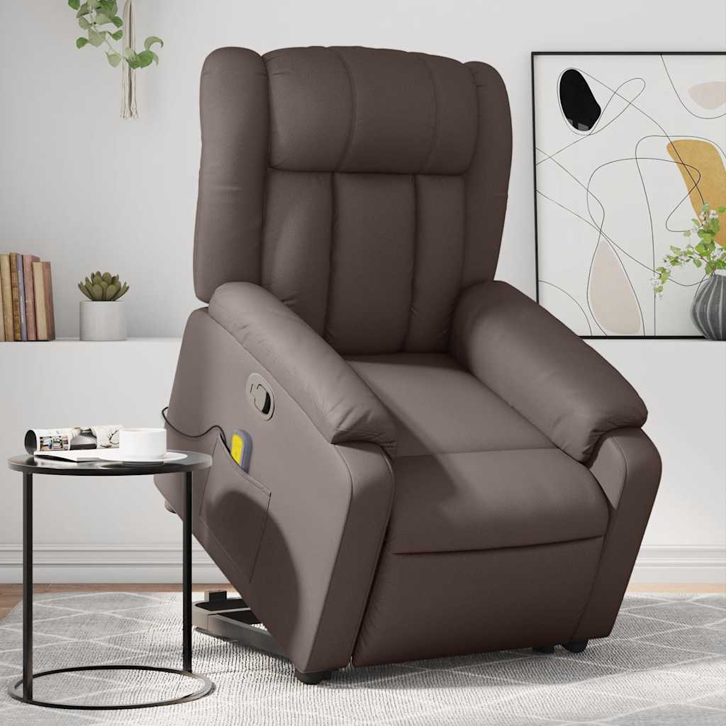 Massagesessel mit Aufstehhilfe Braun Kunstleder