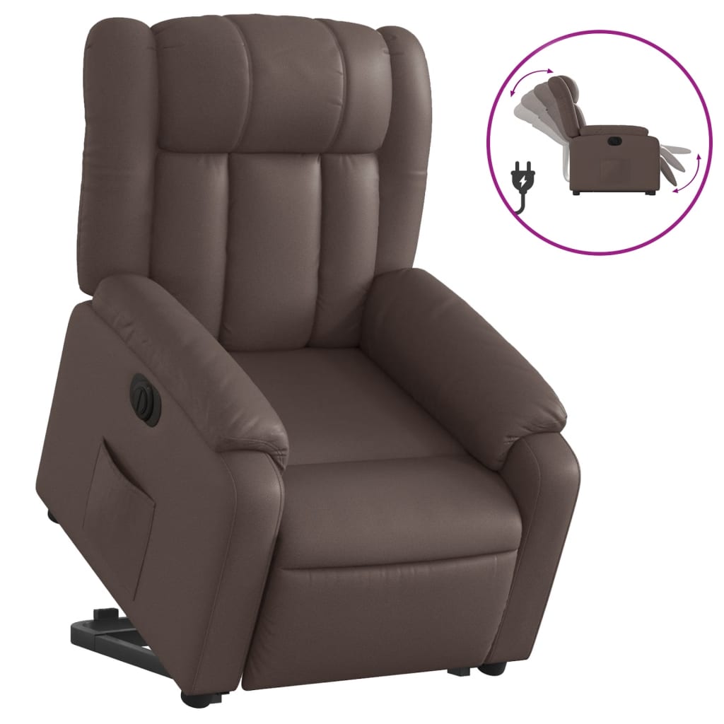 Fauteuil inclinable avec releveur électrique, simili cuir marron