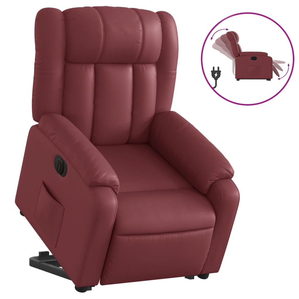 Relaxing chair with electric riser, wine red, artificial leather
