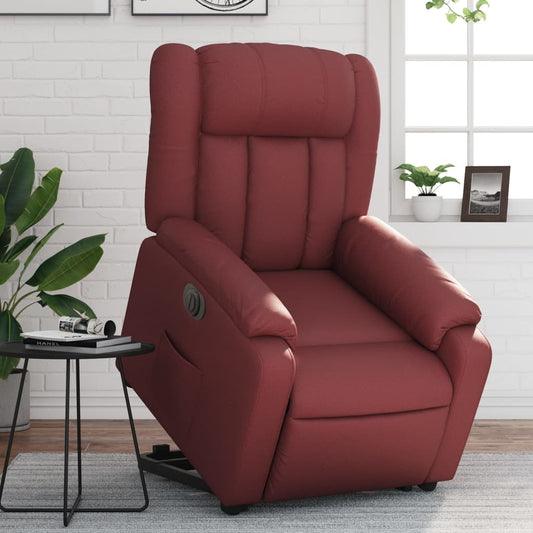 Relaxing chair with electric riser, wine red, artificial leather