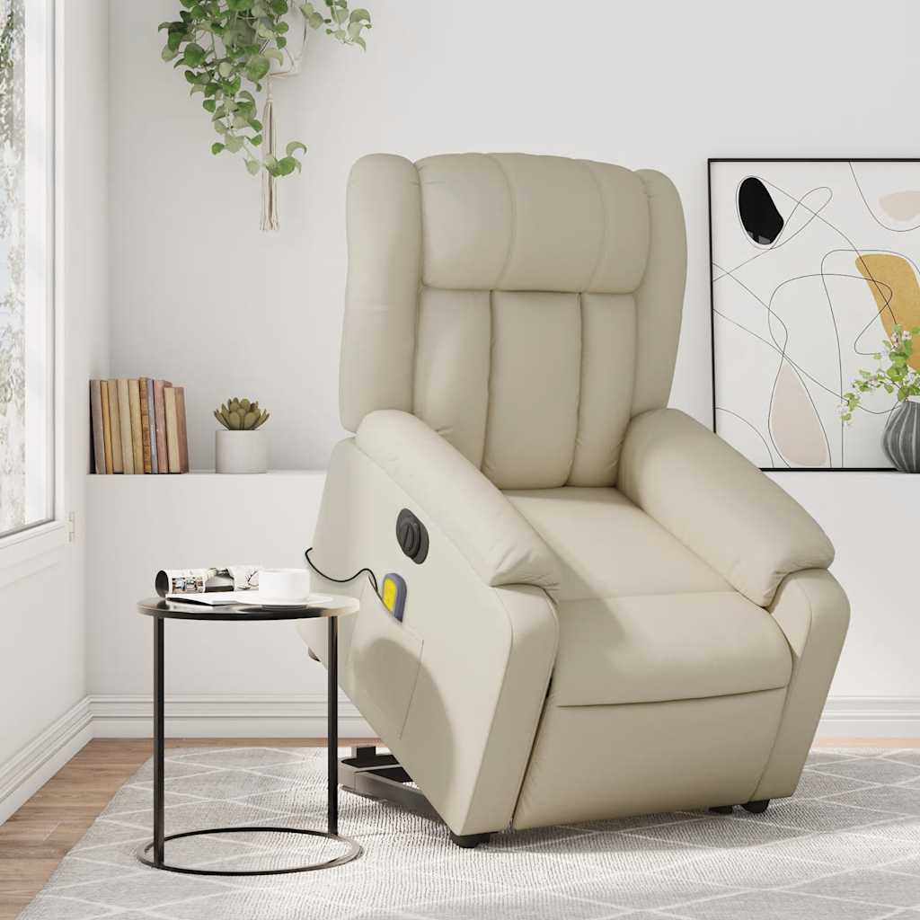 Massagesessel mit Aufstehhilfe Elektrisch Creme Kunstleder