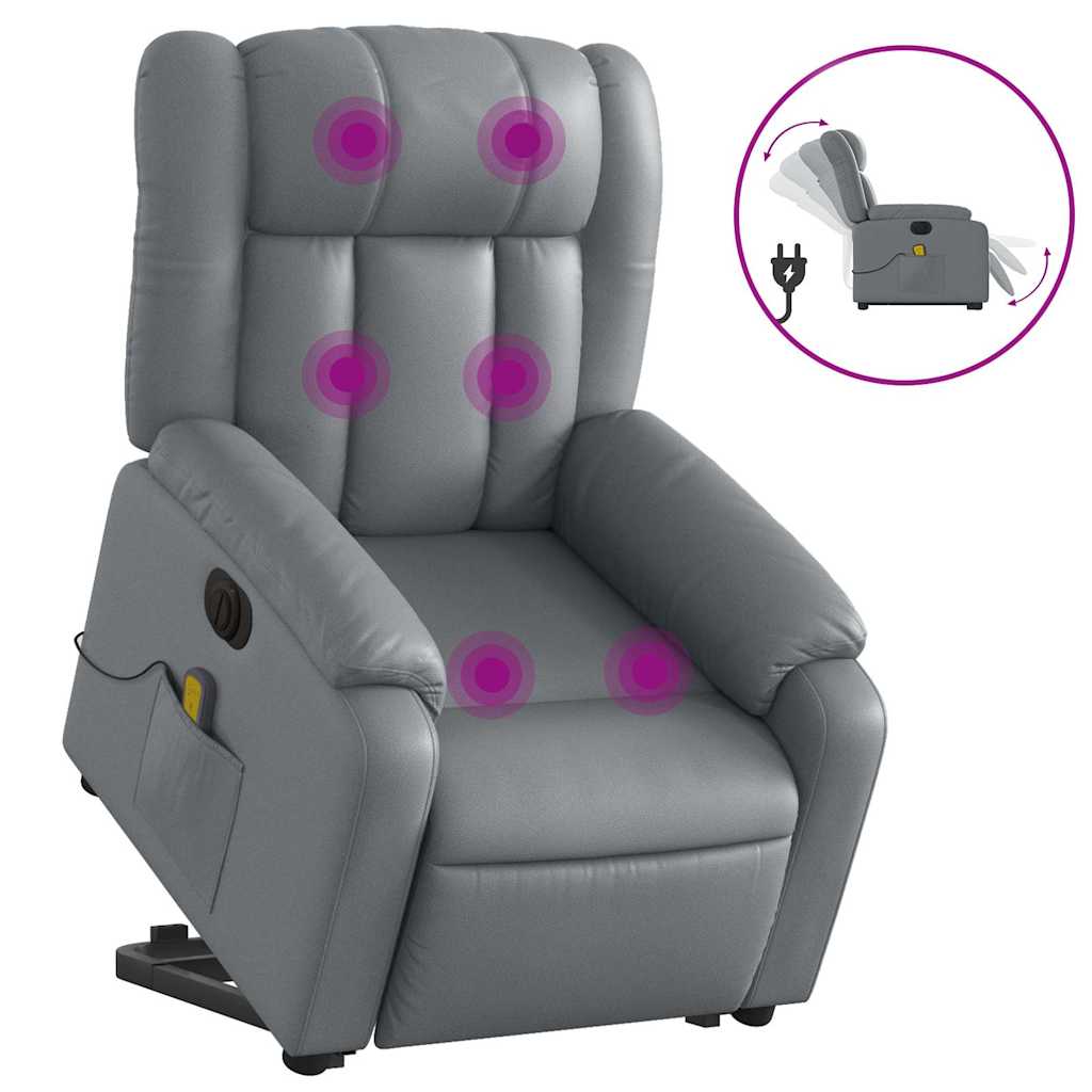 Massagesessel mit Aufstehhilfe Elektrisch Grau Kunstleder