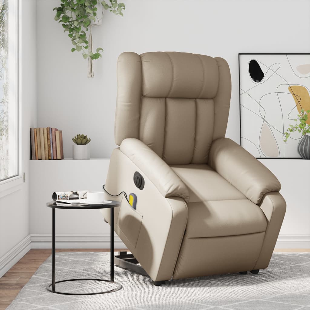 Massagesessel mit Aufstehhilfe Elektrisch Cappuccino Kunstleder