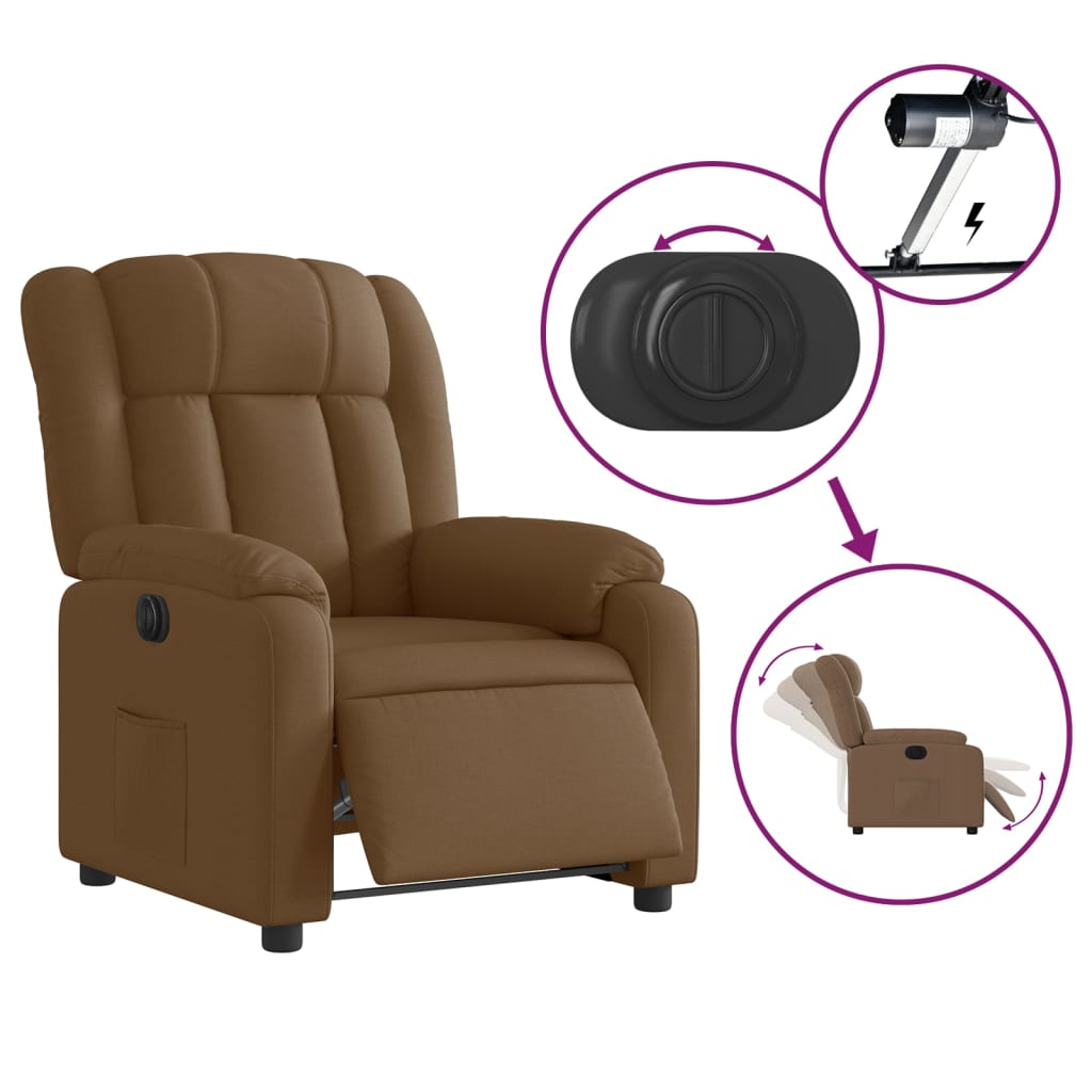 Electric recliner chair brown fabric