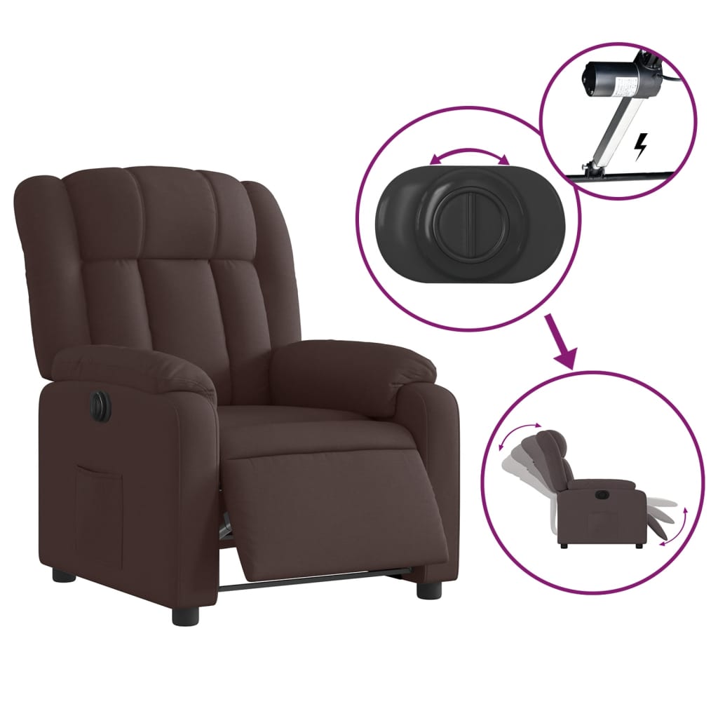 Fauteuil inclinable électrique en tissu marron foncé